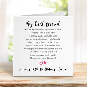 50th Birthday Card for Bestie - Personalised Fiftieth Birthday Card - My Best Friend Birthday Card - Add personalised message