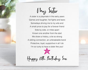 60th Birthday Card for Sister  - Happy 60th Birthday Sister - Sixtieth Birthday Card Sister - My sister - Add personalised message 0109