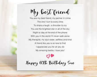 60th Birthday Card for Bestie - Personalised Sixtieth Birthday Card - My Best Friend Birthday Card - Add personalised message - 0165