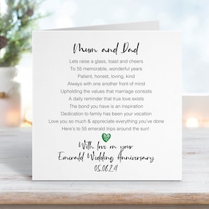 Emerald Annversary Mum Dad Card, Emerald Annversary Card, Annversary Card, Personalsed