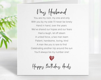 Husband Birthday Card - Birthday Card for Husband - Romantic Husband Birthday Card  - Add personalised message 0102