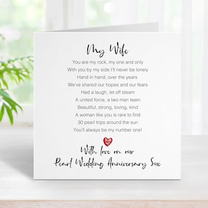 Pearl 30th Wedding Anniversary Card for Wife - Happy Anniversary Wife - Wedding Anniversary Cards - Romantic Anniversary Card A0016