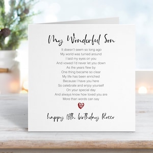 18th Birthday Card for My Son - Personalised Eighteen Birthday Card - Wonderful Son - Proud of you - Add personalised message inside - 0039