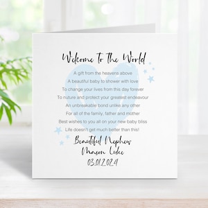 Nephew Baby Boy Card - Welcome to the World Card - Personalised Baby Boy Card - NB003