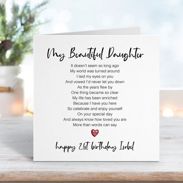 21st Birthday Card for My Daughter - Personalised Birthday Card - My Beautiful Daughter - Twenty First Card - Add personalised message 0032