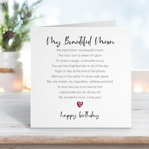Mum Birthday Card - Card for Mum - Happy Birthday Mum - Birthday Card for Mam - Beautiful Mum - Add personalised message 0027