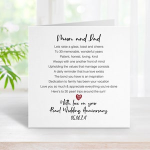 Pearl 30th Wedding Anniversary Card for Mum & Dad - Happy Anniversary Mum and Dad - Wedding Anniversary Cards - Romantic Card A0024