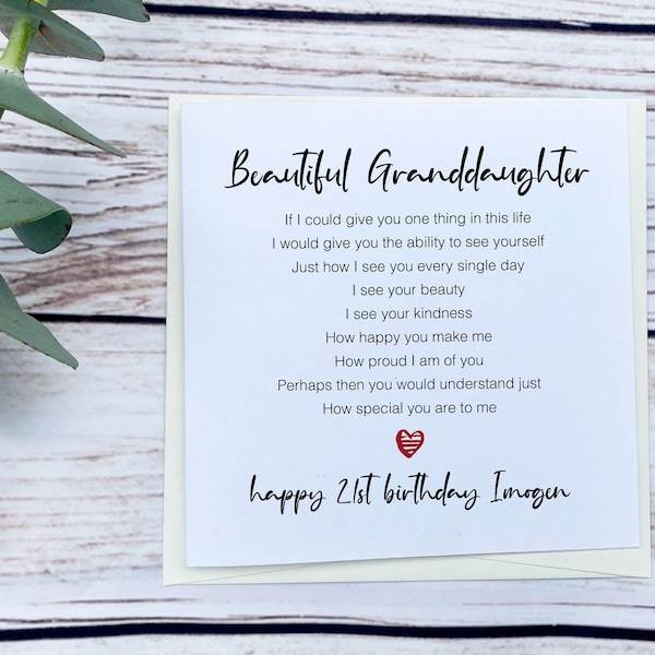 21st Birthday Card for Granddaughter - Personalised Birthday Card - My Beautiful Granddaughter Twenty first Add personalised message - 0008