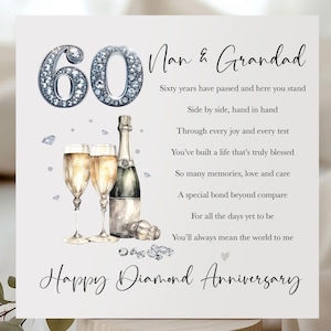 Personalised 60th Wedding Anniversary Card for Nan and Grandad - Diamond Anniversary Card - Grandparents Wedding Anniversary Card