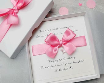 Personalised LUXURY handmade New Baby Girl Card 1st Birthday Card with BOX
