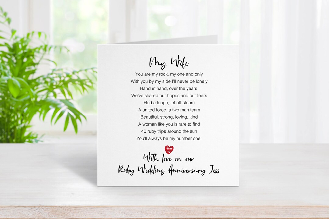 Ruby 40th Wedding Anniversary Card for Wife - Happy Anniversary Wife ...