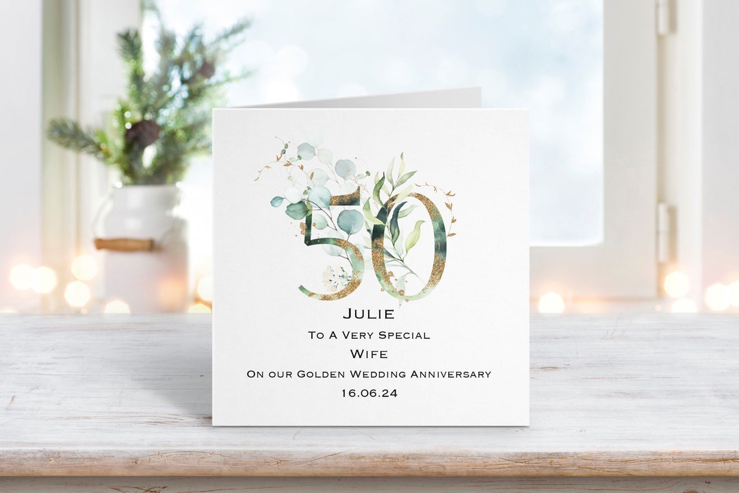 Golden 50th Wedding Anniversary Card for Wife - Happy Anniversary Wife ...