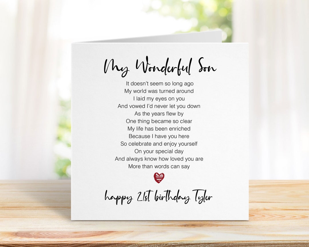 21st Birthday Card My Son - Personalised Twenty-first Birthday Card ...