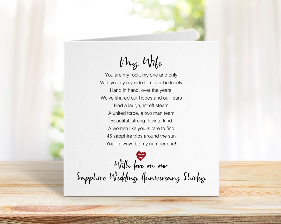 Sapphire 45th Wedding Anniversary Card for Wife Happy Anniversary Wife ...