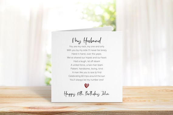 Husband 60th Birthday Card - Sixtieth Birthday Card for Husband - Romantic Husband Birthday Card  - Add personalised message 0113