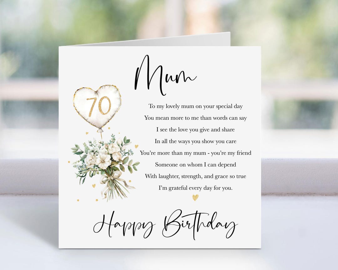 70th Birthday Card for Mum - Happy Seventieth - Personalised ...