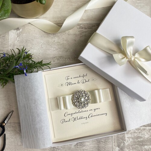 Handmade Personalised 30th Pearl Wedding Anniversary Card with Gift Box Handmade Personalised 30th Pearl Wedding Anniversary Card with Gift Box