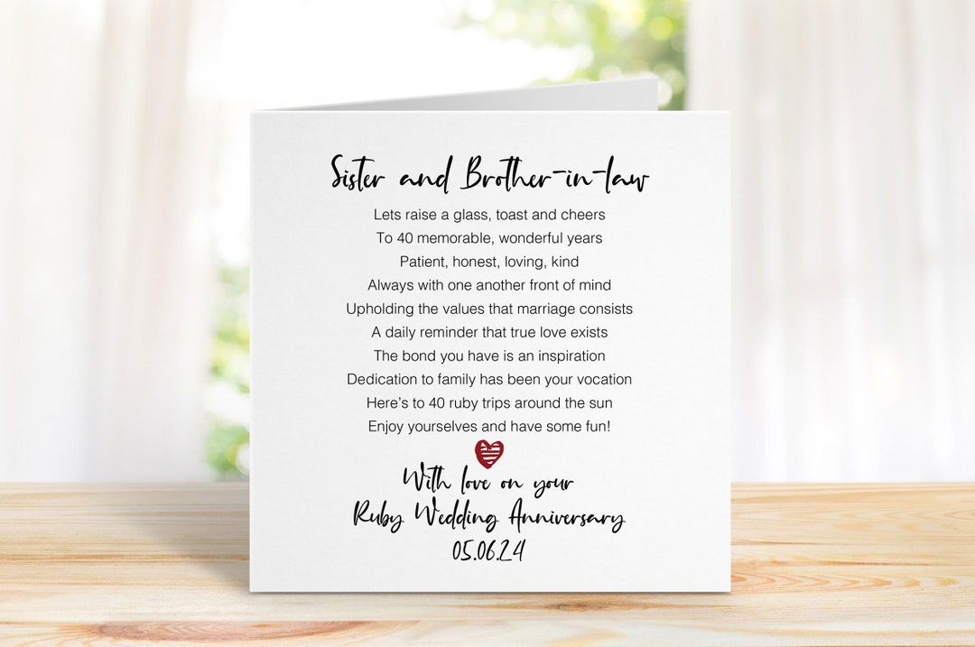 Ruby 40th Wedding Anniversary Card Sister & Brother-in-law - Happy
