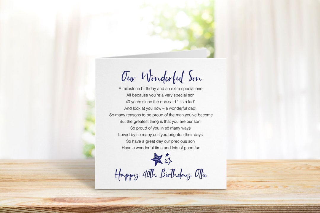40th Birthday Card for Our Son - Personalised Fortieth Birthday Card