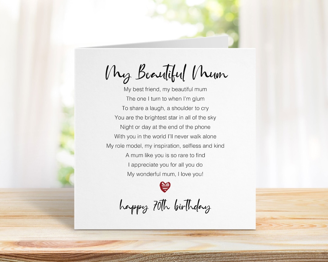 Mum 70th Birthday Card Card for Mum Seventieth Happy Birthday Mum ...