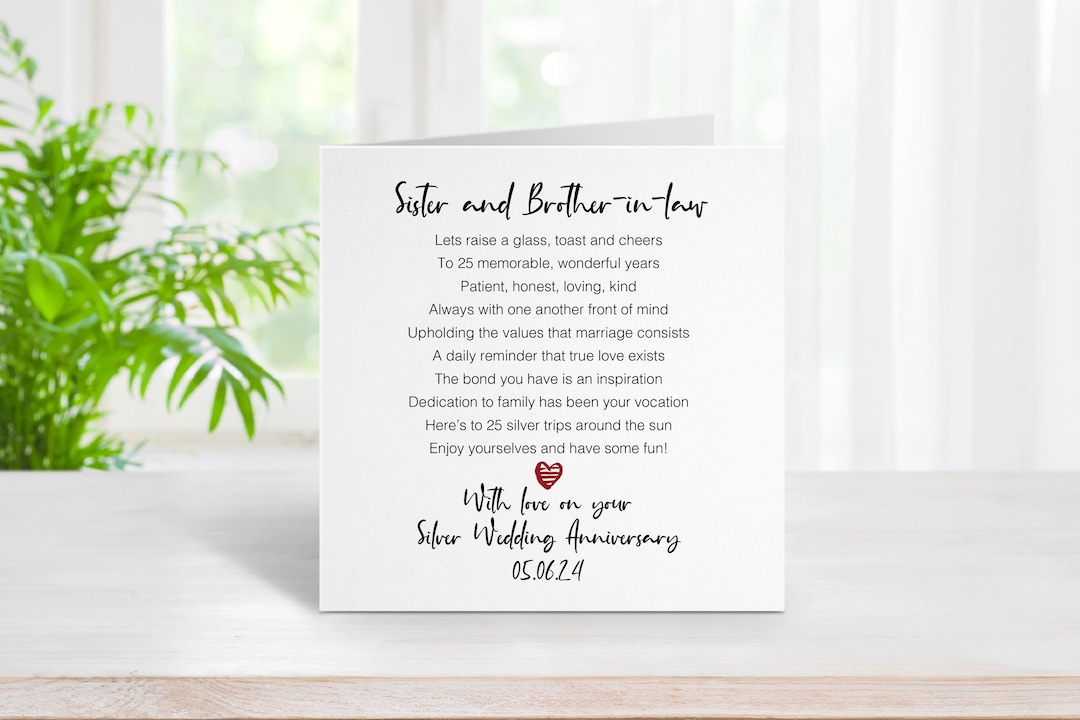 Silver 25th Wedding Anniversary Card Sister & Brother-in-law Happy