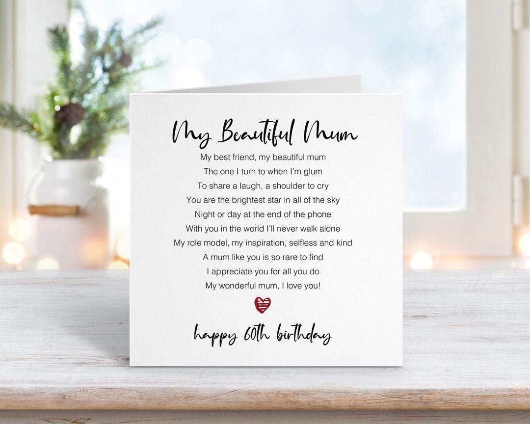 Mum 60th Birthday Card - Card for Mum Sixtieth - Happy Birthday Mum
