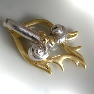 Silver pendant bicolor, partly gold plated, single piece, ooak, sun, spiral, unique, 935 silver