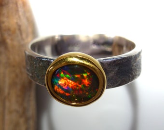 Mexikanischer Feueropal Ring, Sammler Ring Feueropal, 24K Gold, Opal in Feingold, Goldring Opal, mexikanischer Feueropal Silberring,Erbstück