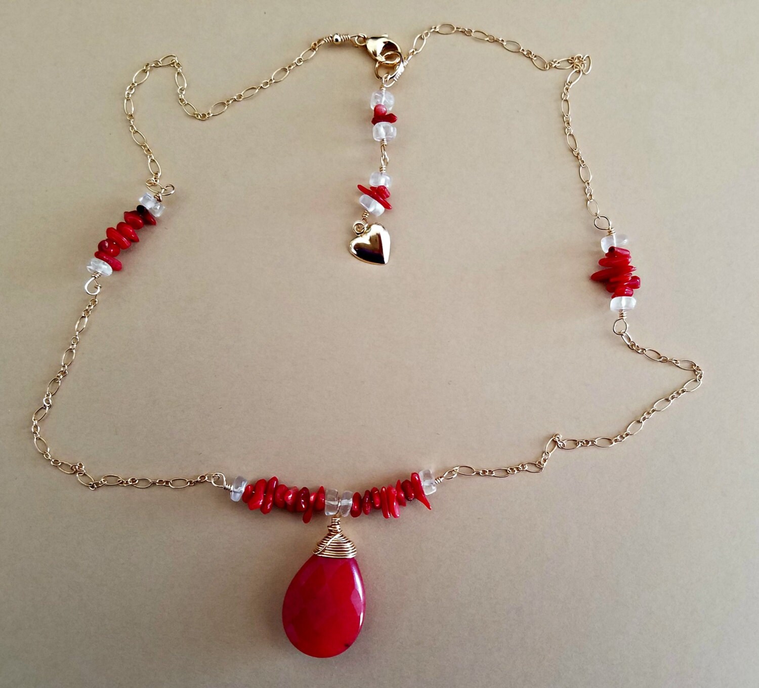 Red Coral and Quartz 20 Inch Necklace - Etsy