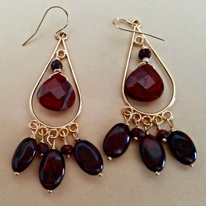 Poppy and Red Jasper Gemstone Chandelier Earrings, 14K gold filled, 14K gold plated chandelier, ready to ship
