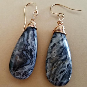Mexican Crazy Lace Agate Gemstone Dangle Earrings, 14K gold filled, ready to ship, OOAK