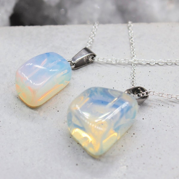 Opalite Pendant Opalite Necklace Crystal Necklace Opal Pendant Crescent Pendant Opalite Zodiac Birthday Gift May Taurus Gemini