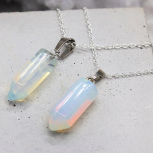 Opalite Pendant Opalite Necklace Crystal Necklace Point Pendant Crescent Pendant Opalite Zodiac Birthday Gift May Taurus Gemini