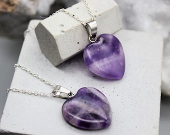 Amethyst Pendant, Amethyst Heart Necklace, Amethyst Heart Pendant, Amethyst Heart, Crystal Necklace, Zodiac Birthday Gift May Taurus Gemini