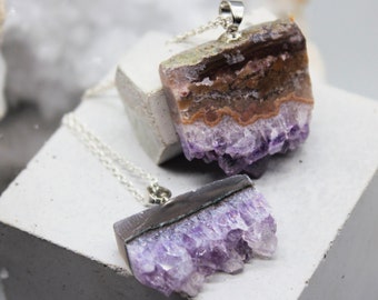 Amethyst Slice Necklace, Crystal Necklace, Amethyst Slice Pendant, Raw Amethyst Necklace, Crystal Healing, Birthday Gift May Taurus Gemini