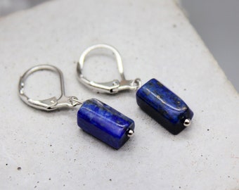 Lapis Lazuli Dangle Earrings, Silver Copper, Crystal Healing