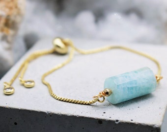 Real Aquamarine Bracelet, Gold Crystal Bracelet, Aquamarine Crystal, Aquamarine Crystal Jewellery, Zodiac Birthday Gift May Taurus Gemini