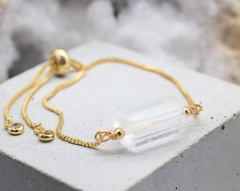 Real Clear Quartz Bracelet, Gold Crystal Bracelet, Clear Quartz Crystal, Clear Quartz Jewellery, Zodiac Birthday Gift, May Taurus Gemini