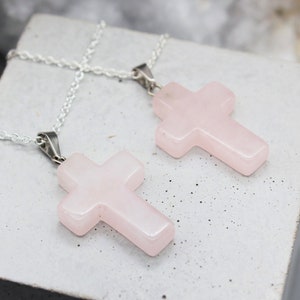 Real Rose Quartz Cross Necklace, Rose Quartz Cross Pendant,  Rose Quartz Necklace, Rose Quartz Pendant, Crystal Necklace, Crystal Pendant