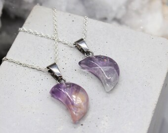 Amethyst Pendant, Amethyst Necklace, Amethyst Moon Pendant, Crystal Necklace, Crystal Crescent Necklace, Birthday Gift, May Taurus Gemini