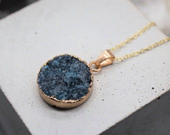 Blue Druzy Pendant Druzy Necklace Crystal Necklace Crystal Druzy Necklace Crystal Healing Zodiac Birthday Gift May Taurus Gemini