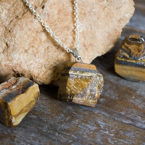 Tigers Eye Tiger&#39;s Necklace Polished Sterling Silver Natural Crystal Healing Pendant   Mens