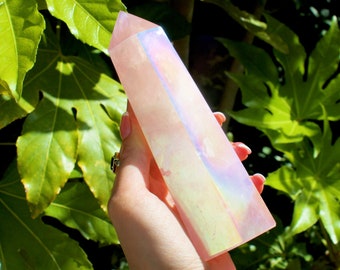 Aura Rose Quartz Wand, Rose Quartz Wand, Aura Quartz Wand, Rose Quartz Pillar, Aqua Quartz Crystal, Zodiac Birthday Gift, May Taurus Gemini