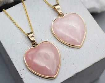 Real Rose Quartz Heart Necklace, Rose Quartz Heart Pendant, Rose Quartz Heart Necklace, Crystal Necklace, Crystal Pendant, Rose Quartz Heart