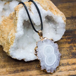 Agate Necklace Polished Druzy Jewellery Sterling Silver Natural Crystal Healing Unique Unusual Birthday Gift Valentines Cancer July