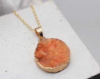 Orange Druzy Pendant Druzy Necklace Crystal Necklace Crystal Druzy Necklace Crystal Healing Birthday Gift May Taurus Gemini