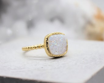 Gold Druzy Ring Druzy Crystal Ring Clear Druzy Ring 18K Gold Plated Druzy Ring Crystal Ring Birthday Gift May Taurus Gemini