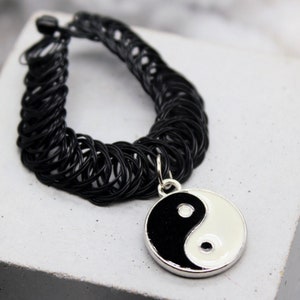 Yin Yang Choker Black Plastic Choker 90s Choker Silver Yin Yang Necklace Yin Yang Choker Festival Birthday Gift May Taurus Gemini