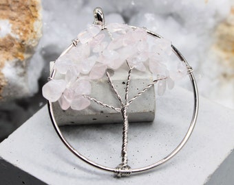 Real Rose Quartz Tree Of Life Necklace, Rose Quartz Tree Of Life Pendant, Real Rose Quartz Necklace, Rose Quartz Pendant, Crystal Necklace