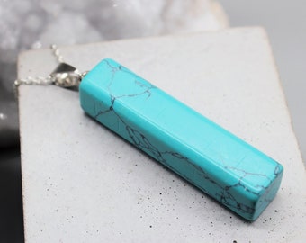 Turquoise Howlite Pendant Howlite Necklace Crystal Necklace Crystal Pendant Turquoise Pendant Birthday Gift May Taurus Gemini